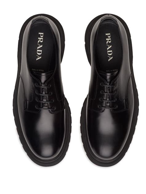 prada black derby shoes|Prada leather lace up shoes.